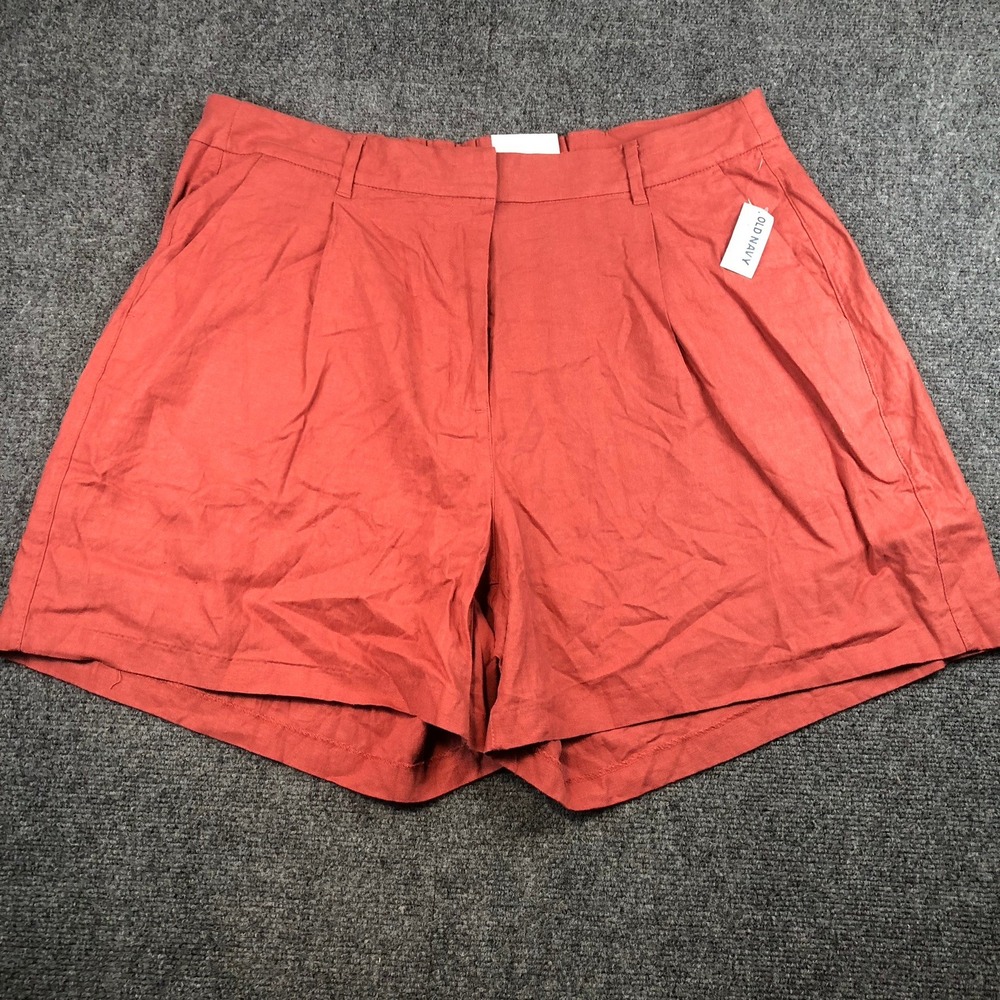 Old Navy Womens 2X Extra High-Rise Linen-Blend Shorts Terracotta Red Pleated NWT